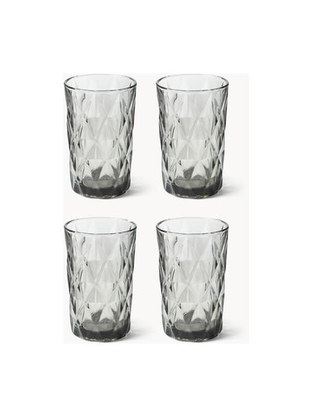 Vasos highball con relieves Colorado, 4 uds., Vidrio, Gris, Ø 8 x Al 13 cm, 310 ml