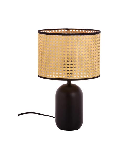 Lámpara de mesa con tejido vienés Vienna, Pantalla: plástico, Cable: tela, Beige, negro, Ø 25 x Al 40 cm