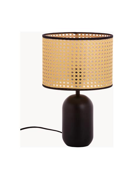 Lámpara de mesa con tejido vienés Vienna, Pantalla: plástico, Cable: tela, Negro, marrón claro, Ø 25 x Al 40 cm