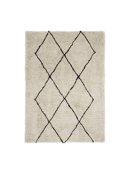 Flauschiger Hochflor-Teppich Nouria, handgetuftet, Flor: 100% Polyester, Beige, Schwarz, B 80 x L 150 cm (Größe XS)
