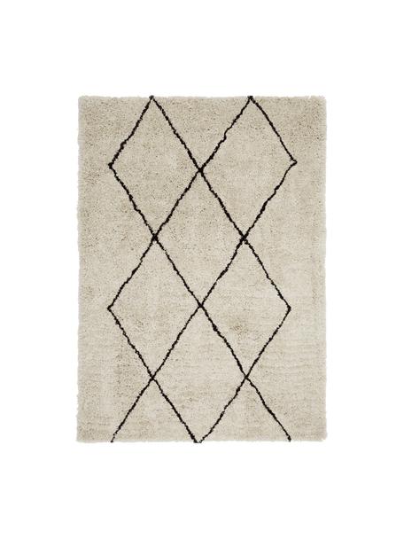 Tappeto morbido a pelo lungo fatto a mano Nouria, Retro: 100% cotone, Beige, nero, Larg. 80 x Lung. 150 cm (taglia XS)