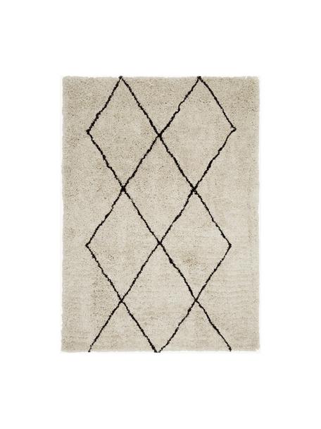 Flauschiger Hochflor-Teppich Nouria, handgetuftet, Flor: 100% Polyester, Beige, Schwarz, B 80 x L 150 cm (Grösse XS)