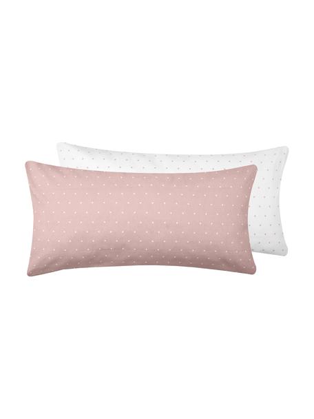 Oboustranný puntíkovaný flanelový povlak na polštář Betty, 2 ks, Starorůžová, bílá, tečky, Š 40 cm, D 80 cm
