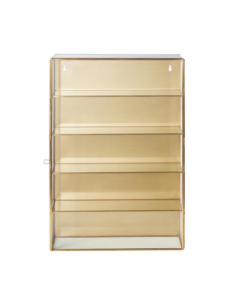 Metall-Wandregal Ada in Gold mit Glasablageflächen und Glastür, Rahmen: Metall, vermessingt, Gold, B 35 x H 50 cm
