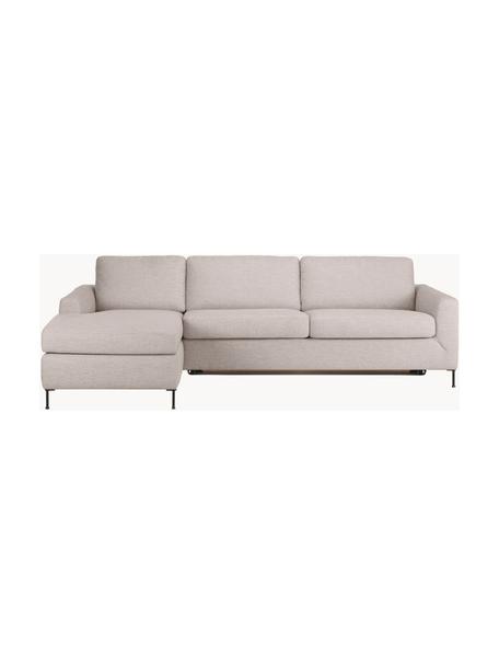 Sofa rozkładana Cucita (3-osobowa), Tapicerka: tkanina (100% poliester) , Stelaż: lite drewno sosnowe z cer, Nogi: metal lakierowany, Jasnobeżowa tkanina, S 274 x G 164 cm, lewostronna