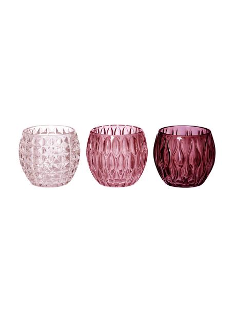 Komplet świeczników na tealighty Aliza, 3 elem., Szkło, Odcienie różowego, transparentny, Ø 10 x W 9 cm