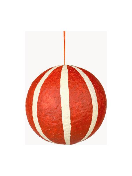 Boules de Noël Sphere, Ø 12 cm, 3 pièces, Pâte de coton, Rouge, blanc crème, Ø 12 cm