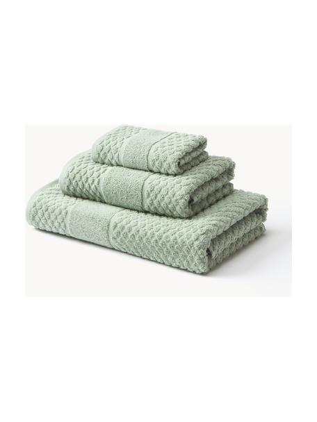 Set de toallas texturizada Katharina, 3 uds., Verde salvia, Set de 3 (toalla tocador, toalla lavabo y toalla ducha)