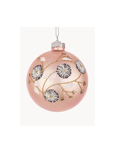 Weihnachtskugeln Bloom, 12 Stück, Glas, Hellrosa, Goldfarben, Ø 8 cm