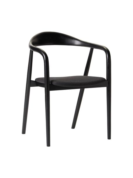 Houten fauteuil Angelina met zitkussen in zwart, Frame: essenhout, FSC-gecertific, Zwart, stoelbekleding zwart, 57 x 80 cm