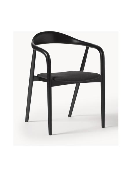 Silla con reposabrazos de madera con asiento tapizado Angelina, Tapizado: poliéster Alta resistenci, Estructura: madera de fresno con cert, Tejido negro, negro, An 57 x Al 80 cm