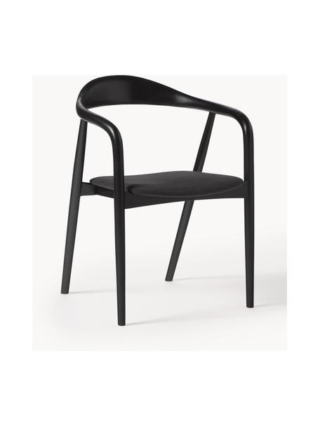 Chaise en bois avec coussin d'assise Angelina, Tissu noir, noir, larg. 57 x haut. 80 cm