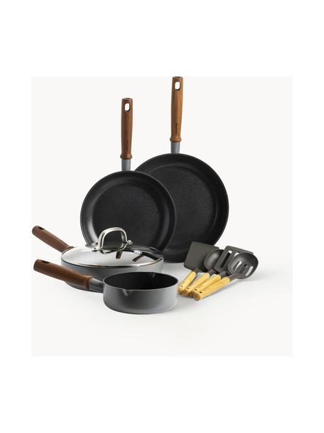 Batterie de cuisine avec revêtement antiadhésif Mayflower Pro, 8 élém., Gris foncé, foncé bois, Lot de différentes tailles