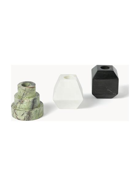 Kerzenhalter Iseo aus Marmor, 3er-Set, Marmor, Hellgrün, Schwarz, Off White, marmoriert, Set mit verschiedenen Grössen