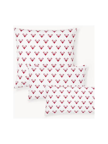 Federa reversibile in flanella con motivo invernale rosso Vince, Bianco, rosso, Larg. 50 x Lung. 80 cm