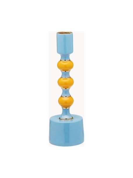 Candelabro in metallo Richie, Alluminio smaltato, Azzurro, giallo acceso, Ø 7 x Alt. 20 cm