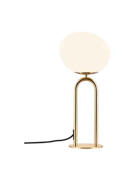 Lampa stołowa ze szkła opalowego Shapes, Stelaż: metal szczotkowany, Biały, odcienie mosiądzu, Ø 22 x W 47 cm