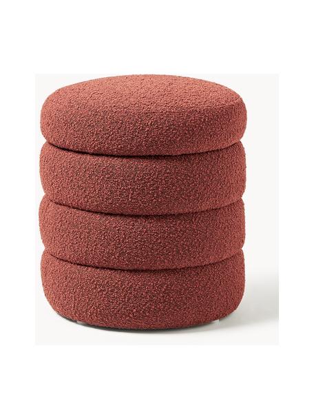 Pouf in bouclé con contenitore Alto, Rivestimento: bouclé (100% poliestere) , Struttura: legno di pino massiccio, , Bouclé rosso ruggine, Ø 43 x Alt. 48 cm