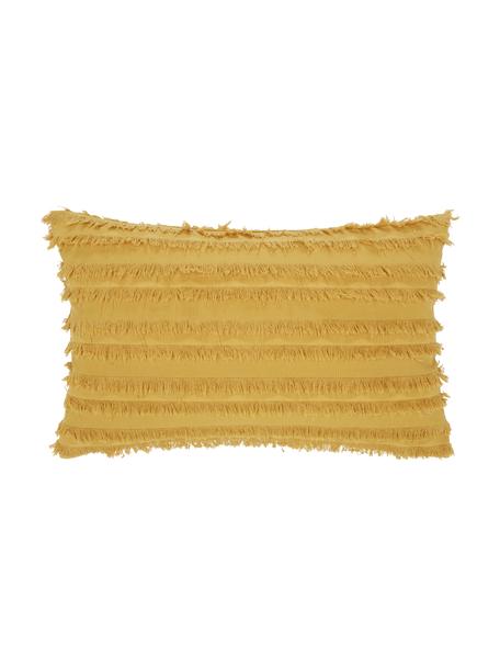 Kissenhülle Jessie in Gelb mit dekorativen Fransen, 88% Baumwolle, 7% Viskose, 5% Leinen, Gelb, 30 x 50 cm
