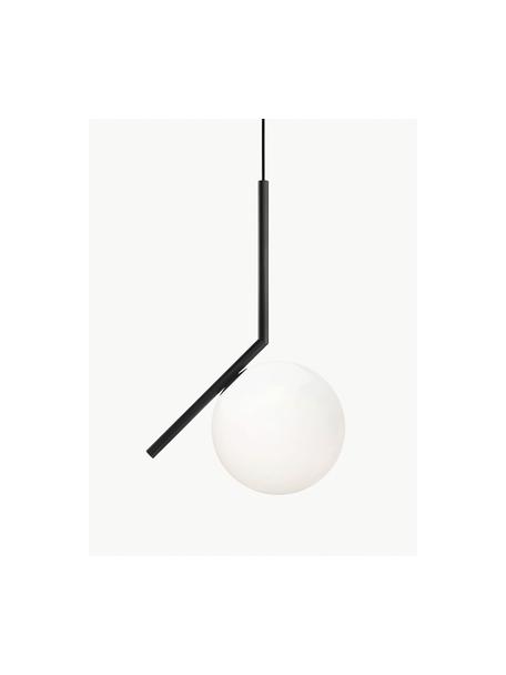 Kleine mondgeblazen hanglamp IC Lights, H 47 cm, Lampenkap: glas, Zwart, wit, B 24 x H 47 cm