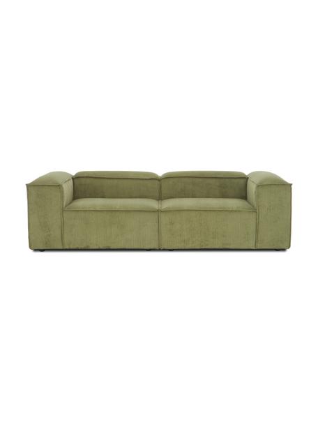 Sofa modułowa ze sztruksu Lennon (3-osobowa), Tapicerka: sztruks (92% poliester, 8, Stelaż: lite drewno sosnowe z cer, Nogi: tworzywo sztuczne, Zielony sztruks, S 238 x G 119 cm