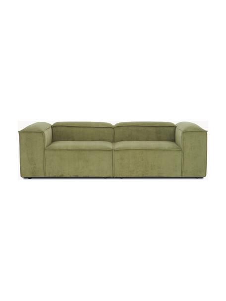 Sofa modułowa ze sztruksu Lennon (3-osobowa), Tapicerka: sztruks (92% poliester, 8, Stelaż: lite drewno, sklejka, Nogi: tworzywo sztuczne, Oliwkowozielony sztruks, S 238 x G 119 cm