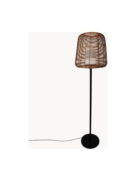 Dimmbare Outdoor-Stehlampe Boheme mit Stecker, Lampenschirm: Polyrattan, Lampenfuß: Metall, beschichtet, Braun, Schwarz, Ø 40 x H 154 cm