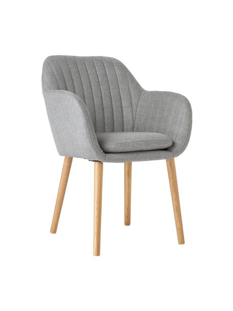 Čalouněná židle s područkami a dřevěnými nohami Emilia, Světle šedá Nohy: dub, Š 57 cm, H 59 cm