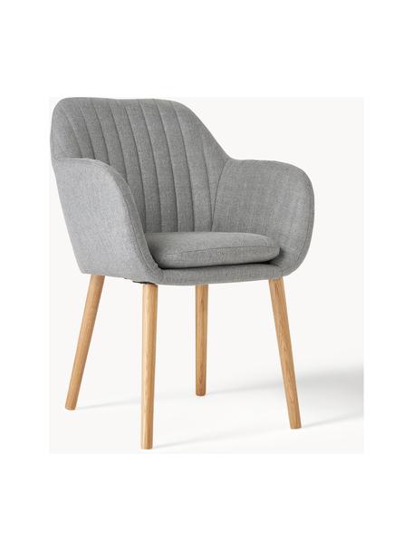 Sillón con patas de madera Emilia, Tapizado: terciopelo de poliéster A, Patas: madera de roble tratada c, Tejido gris claro, patas roble, An 57 x F 59 cm