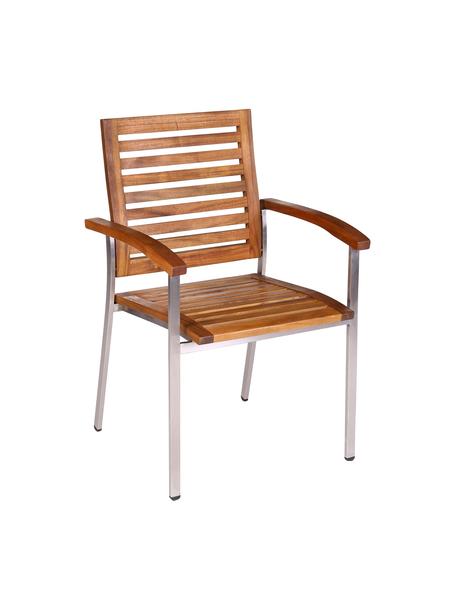 Chaise de jardin à accoudoirs Robo, Acier inoxydable, bois d'acacia, larg. 58 x prof. 57 cm