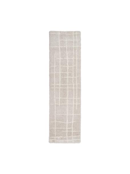 Alfombra corredor artesanal de pelo largo Amelie, Parte superior: 100% poliéster, Parte trasera: poliéster reciclado, Beige y blanco crema, An 80 x L 300 cm