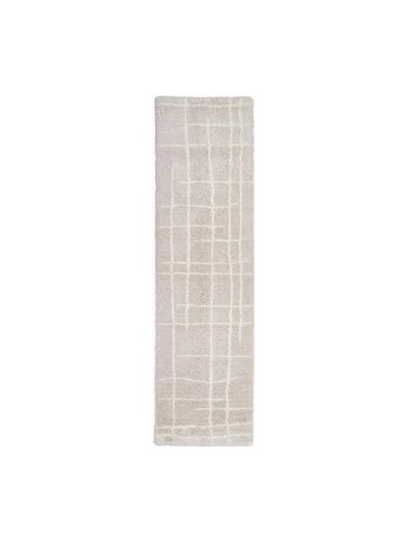 Pluizige hoogpolige loper Amelie in beige, handgetuft, Bovenzijde: 100% polyester, Onderzijde: gerecycled polyester, Beige & crèmewit, B 80 x L 300 cm