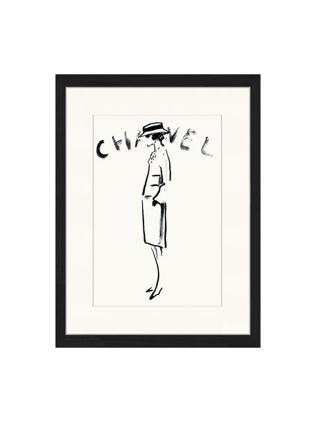 Gerahmter Digitaldruck Chanel, Bild: Digitaldruck auf Papier, , Rahmen: Holz, lackiert, Front: Plexiglas, Schwarz, Weiß, B 33 x H 43 cm