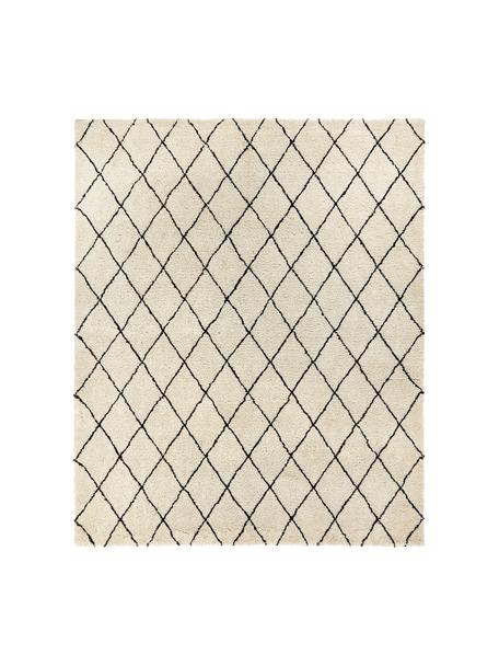 Zacht hoogpolig vloerkleed Naima, handgetuft, Bovenzijde: 100 % polyester, Onderzijde: 100 % gerecycled polyeste, Beige, zwart, B 400 x L 500 cm