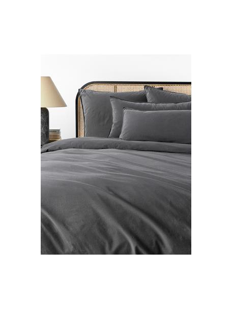 Funda nórdica de percal lavado Debbie, Gris oscuro, Cama 90 cm (155 x 220 cm)