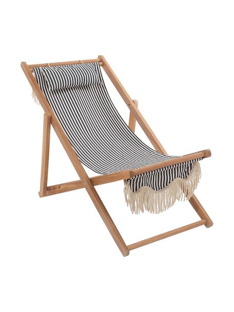 Tumbona plegable con flecos Sling, Asiento: 50% algodón, 50% poliéste, Flecos: algodón, Estructura: madera, Madera clara, azul marino, blanco, An 59 x Al 79 cm