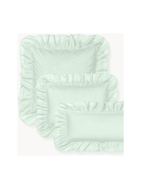 Funda de almohada de percal de algodón lavado con volantes Louane, Verde salvia, An 50 x L 70 cm