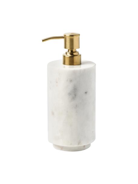 Dosatore di sapone in marmo Simba, Contenitore: marmo, Testa della pompa: plastica, Bianco marmorizzato, dorato, Ø 8 x Alt. 19 cm