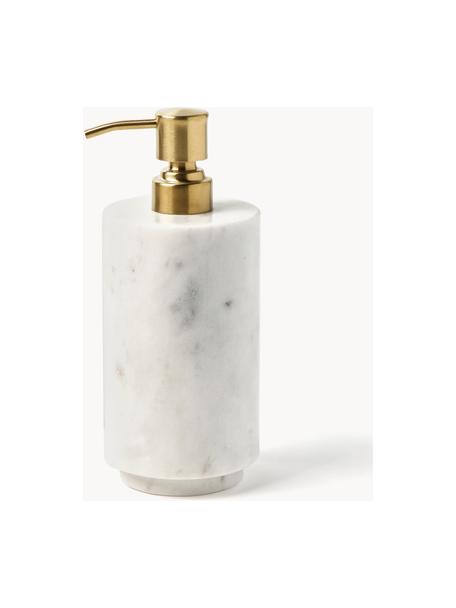 Dosatore di sapone in marmo Simba, Contenitore: marmo, Testa della pompa: plastica, Bianco marmorizzato, dorato, Ø 8 x Alt. 19 cm