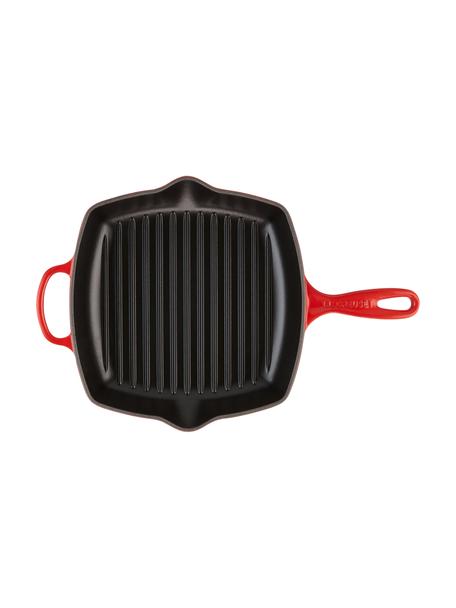 Poêle grill carrée Signature Collection, Fer, émaillé, Rouge cerise, noir, larg. 44 x haut. 5 cm