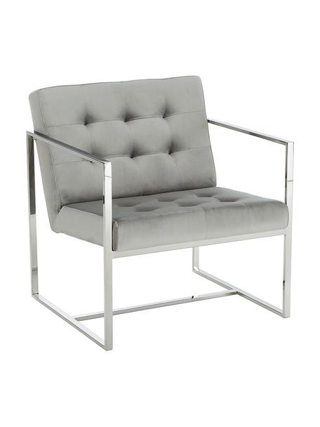 Fluwelen lounge fauteuil Manhattan in grijs, Bekleding: fluweel (polyester), Frame: gegalvaniseerd metaal, Fluweel grijs, zilverkleurig, B 70 x H 72 cm