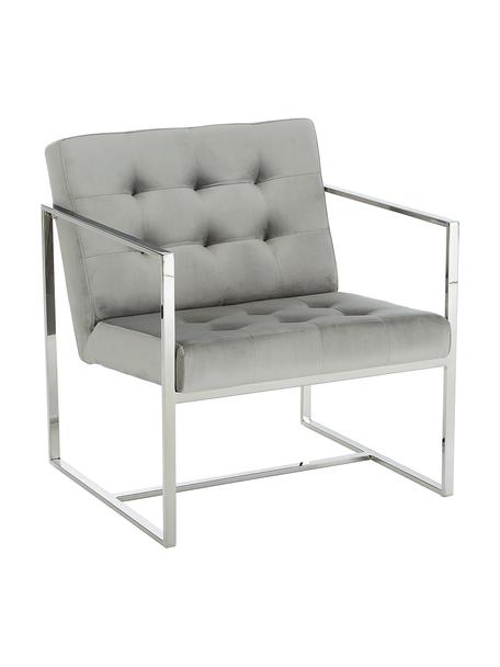 Fluwelen loungefauteuil Manhattan, Bekleding: fluweel (polyester) Met 3, Frame: gegalvaniseerd metaal, Fluweel grijs, zilverkleurig, B 70 x H 72 cm