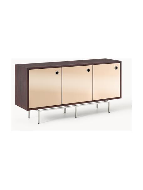 Credenza con ante in vetro a specchio Scarlett, Struttura: legno massiccio di mango, Legno di mango, ottonato, Larg. 160 x Alt. 80 cm