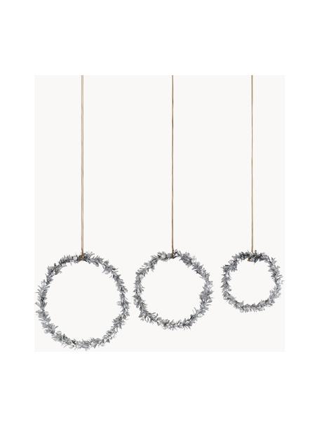 Set de adornos navideños Laurel, 3 uds., Fibra sintética, metal, madera, Plateado, Set de diferentes tamaños