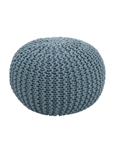 Ręcznie wykonany puf z dzianiny Dori, Tapicerka: 100% bawełna, Petrol, Ø 55 x W 35 cm