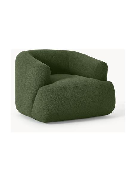 Bouclé fauteuil Sofia, Bekleding: bouclé (100% polyester) M, Frame: sparrenhout, spaanplaat, , Poten: kunststof Dit product is , Bouclé donkergroen, B 90 x D 97 cm