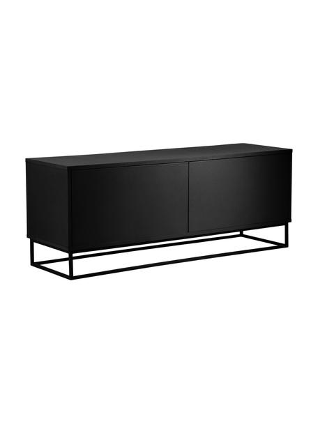 Tv-meubel Lyckeby in zwart, Frame: gelakt MDF, Poten: gepoedercoat metaal, Hout, zwart gelakt, B 140 x H 54 cm