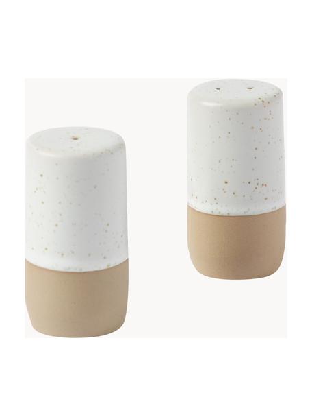 Salière et poivrière Caja, 2 élém., Grès cérame, Beige, blanc crème, Ø 3 x haut. 6 cm