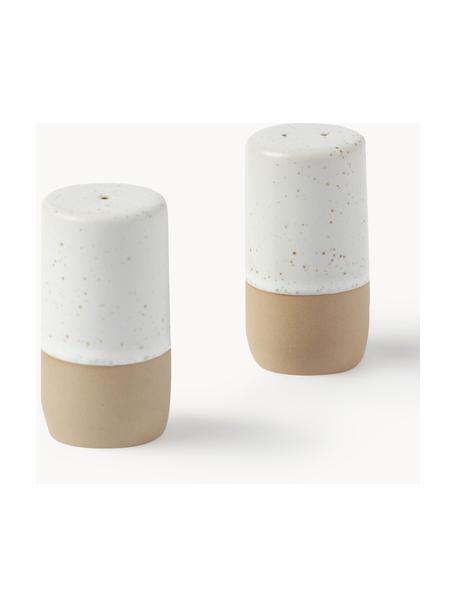 Salière et poivrière Caja, 2 élém., Grès cérame, Beige, blanc crème, Ø 3 x haut. 6 cm