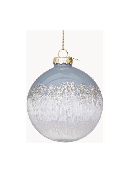 Boules de Noël Elegance, tailles variées, Verre, Gris-bleu, blanc, argenté, Ø 8 x haut. 8 cm, 12 pièce